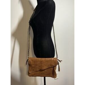 Maxon Collection Italy Brown Leather Convertible Clutch Shoulder Bag Chain Strap